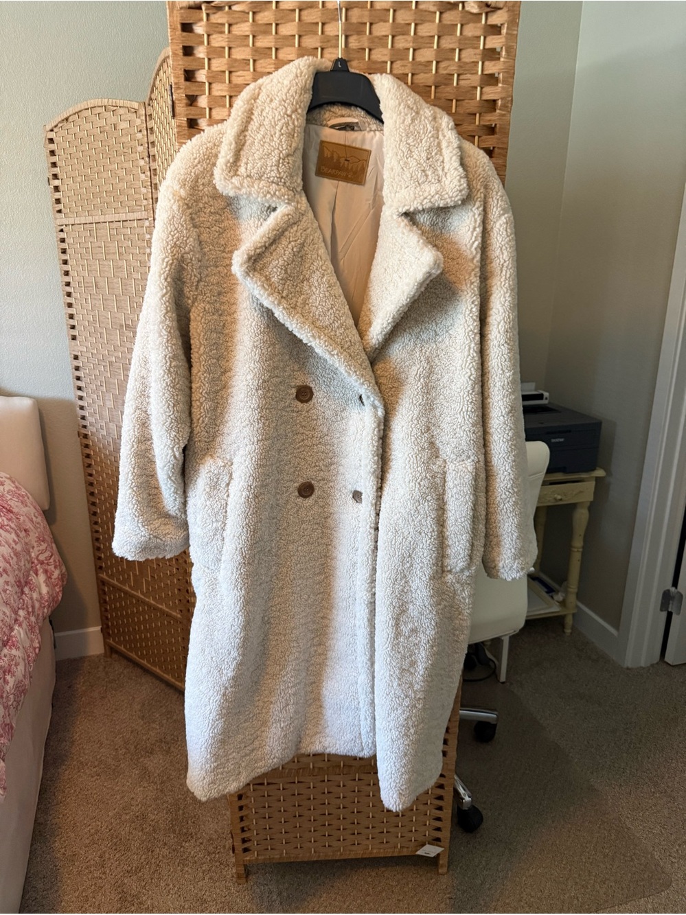 BearPaw Cream Teddy Shearling Double-Breasted Coat